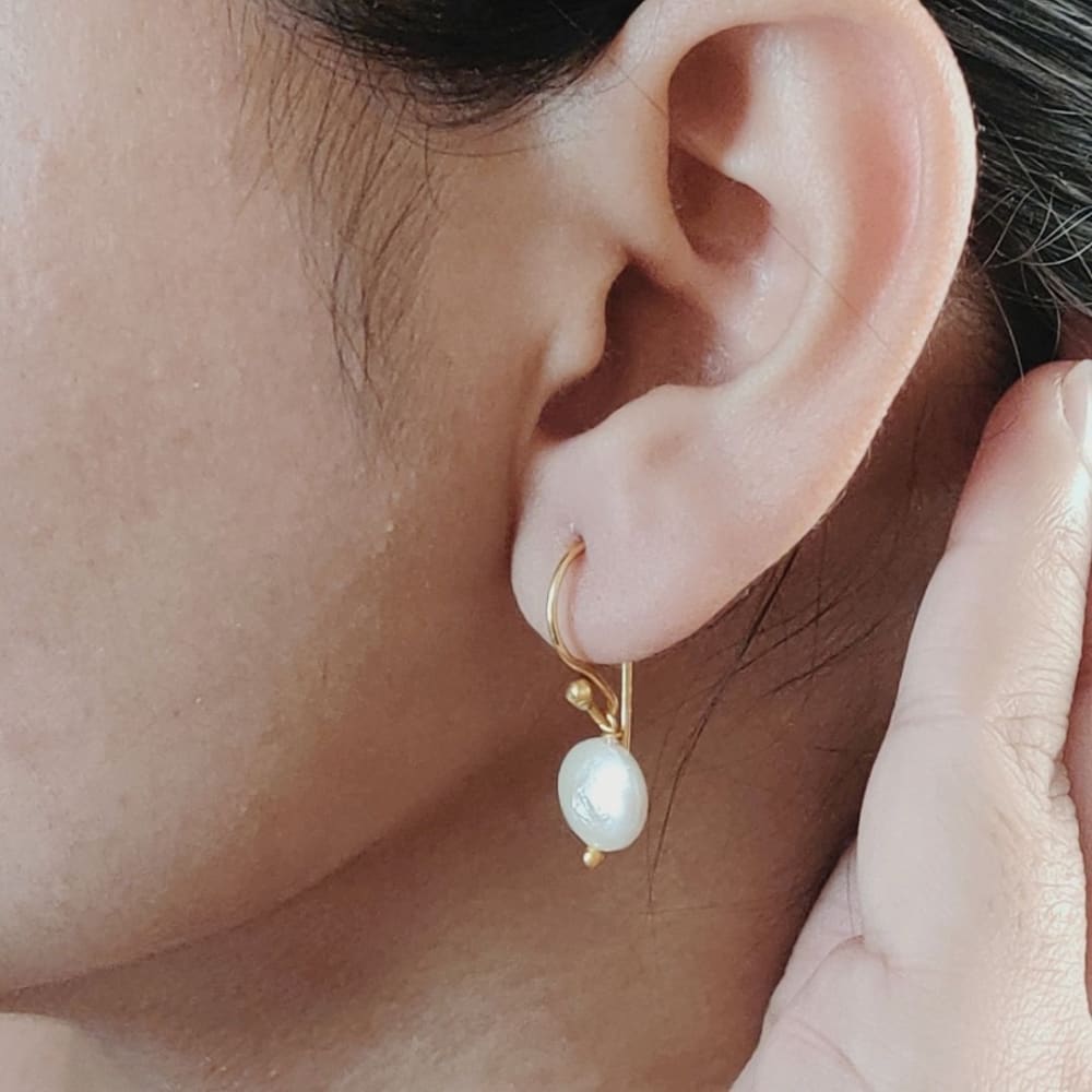 #13 - Coin Baroque Pearl Earrings - Gold Hook - Jewellery