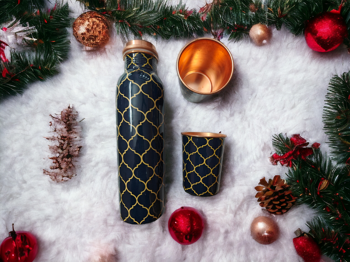 Copper printed gift set (bottle +2 glasses)