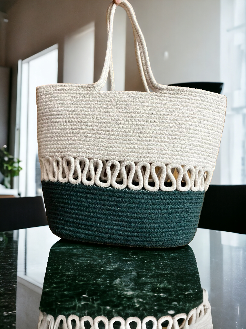 Cream & Green Designer tote bag thumbnail 5