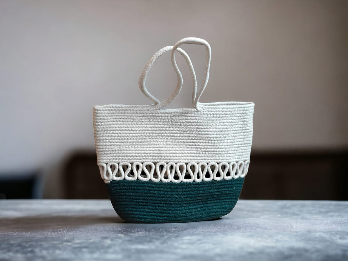 Cream & Green Designer tote bag