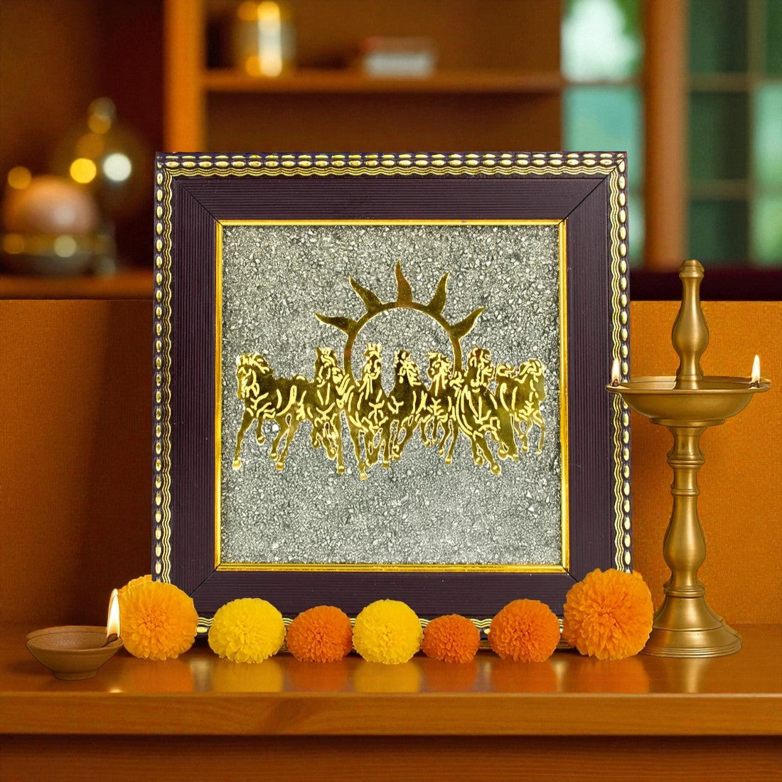 Onearth fortune frame of Pyrite with 7 horses