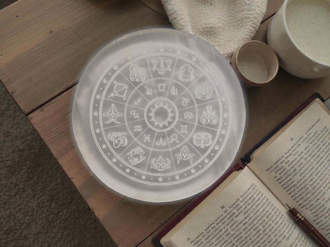Onearth Selenite Charging Plate with zodiac signs – ONEarth