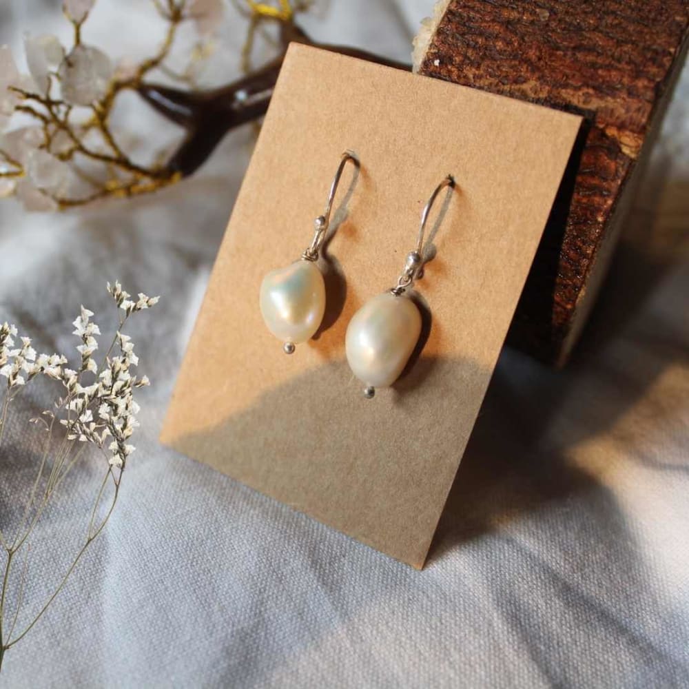 #14 - Drop Baroque Pearl Earrings - Silver Hook - Jewellery