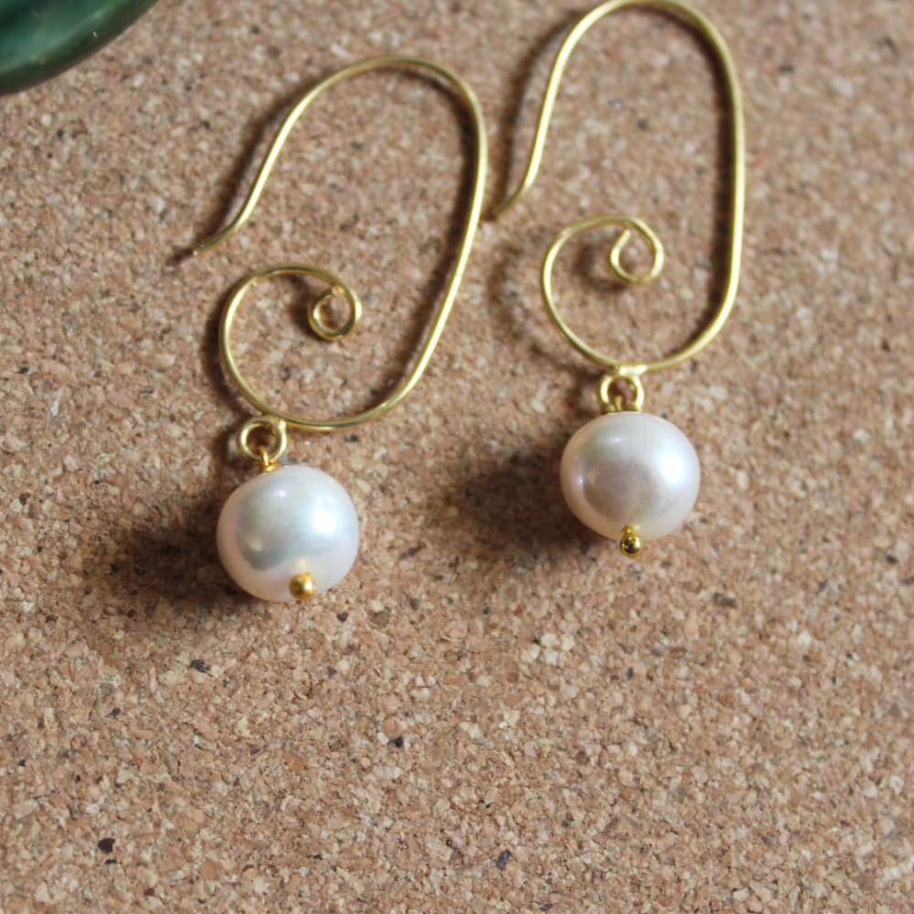 9ct Gold Pearl  Cubic Zirconia Drop Earrings  Posh Totty Designs