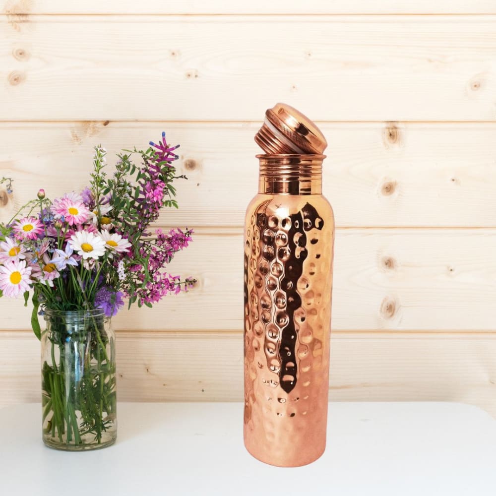 750 ml Copper Bottle (with Cleaning Brush) - Hammered - 