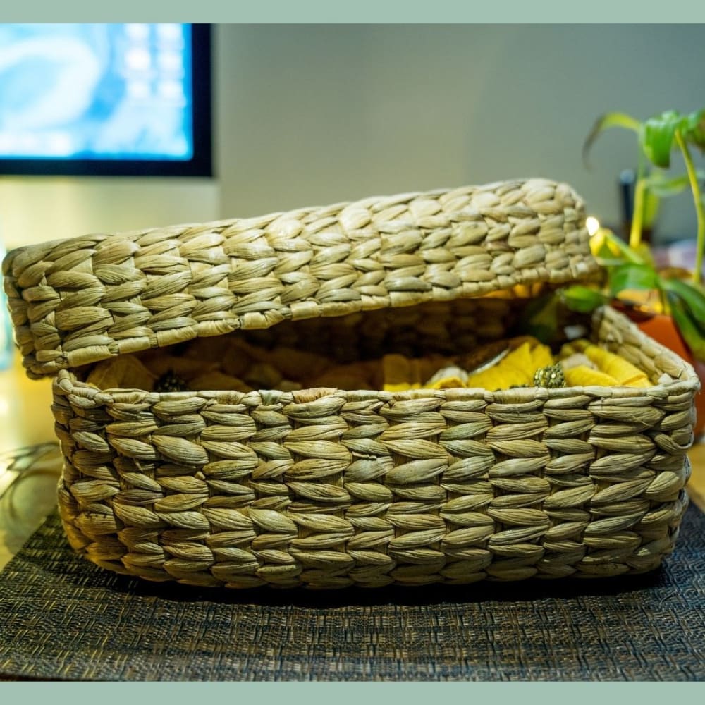 Basket With Lid - Water Reed (Kauna Grass) - Home Decor