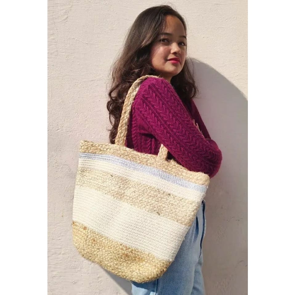 Beige Jute Tote Bag - ONEarth