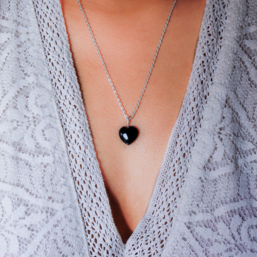 Black Obsidia Stone Pendant with Chain - ONEarth