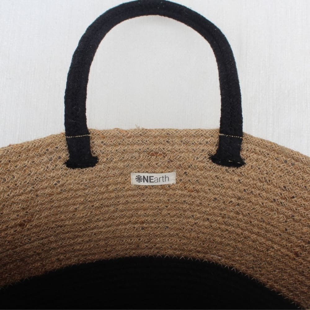 Black/Beige Jute Tote Bag - Bags