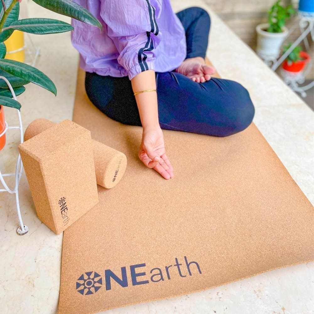 ONEarth - Cork Yoga Combo - Mat Roller and Brick/ Block