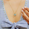 Green Chalcedony Stone Pendant with Chain - Golden Chain - 