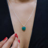 Green Jade Stone Pendant with Chain - Silver Chain - 