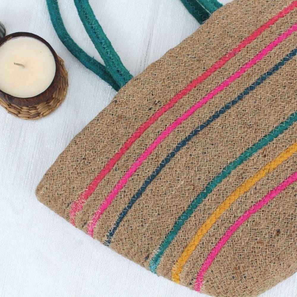 Multicolour Jute Tote Bag - Bags