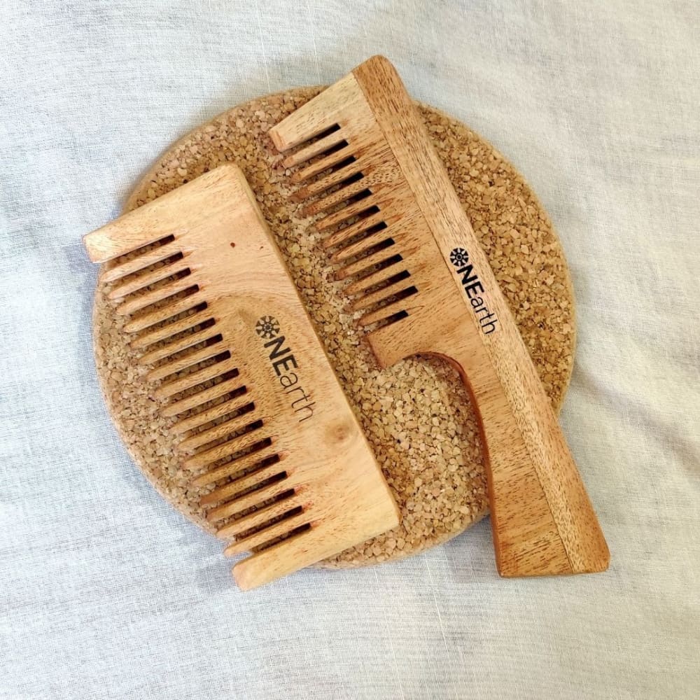Organic Neem Wood Combs - Pack of 2 - Detangling Shower(Wide
