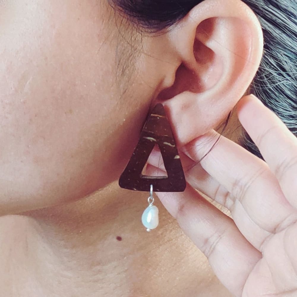 Pearl & Triangle Coconut Shell Earrings thumbnail 5