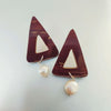 Pearl & Triangle Coconut Shell Earrings - Silver - Jewellery