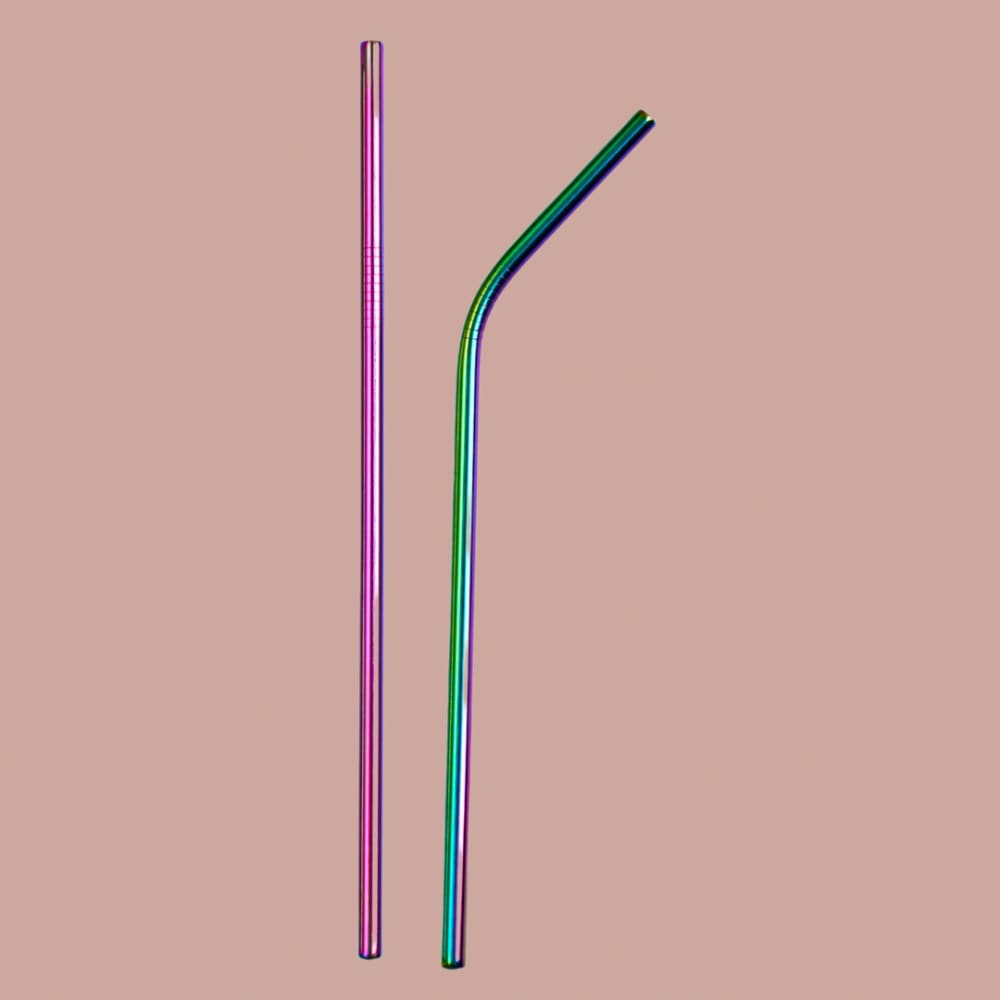 Stainless Steel Straws With Cleaner - Pack of 2 - Rainbow / 